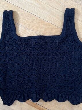 H&M Girls Black Knit Cropped Tank Top - 12/14